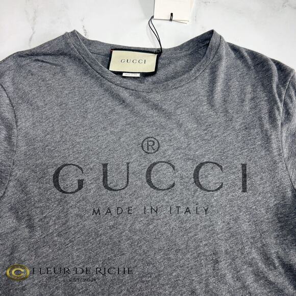 Unisex NWT Gucci Classic Logo Print T-shirt Gray sz XL - Picture 3 of 7